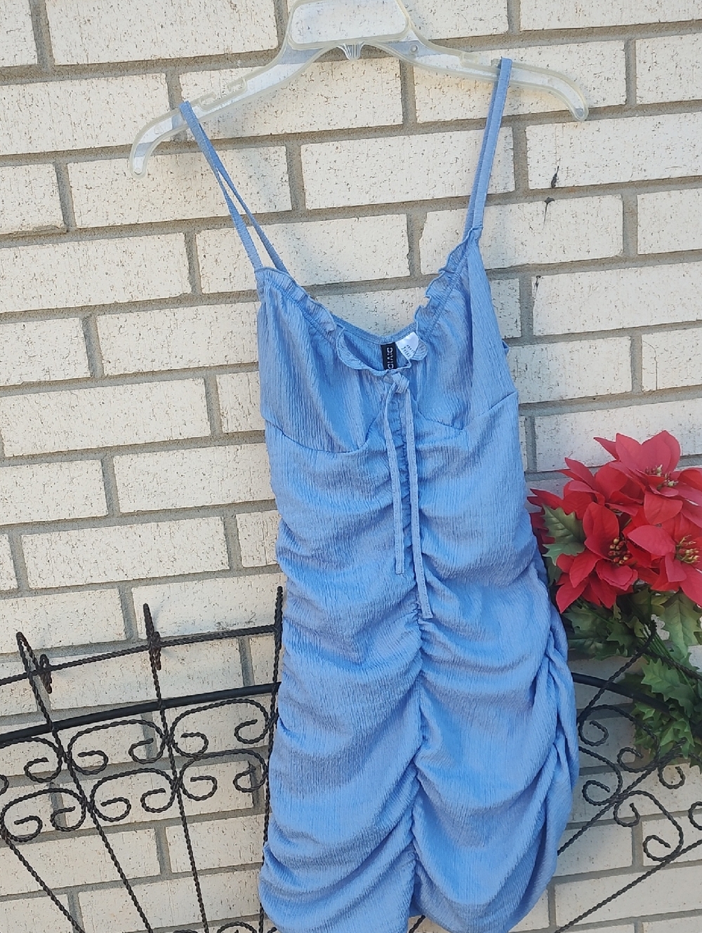 Light Blue Ruched Spaghetti Strap Dress - Picture 3 of 8